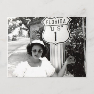 Carte Postale Femme Florida Rte. 1 panneau routier Vintage