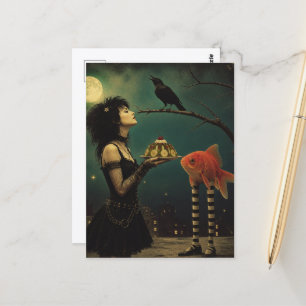Carte Postale Femme gothique avec une salade de gélatine rétro u