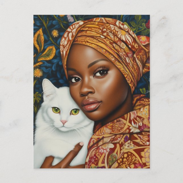 Carte Postale Femme gracieuse avec chat (Devant)