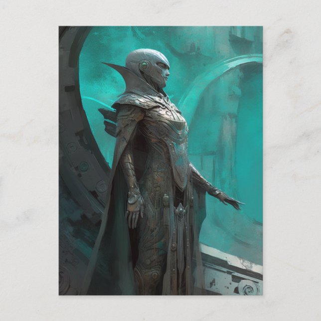 Carte Postale Femme guerrière futuriste Science-fiction Art (Devant)