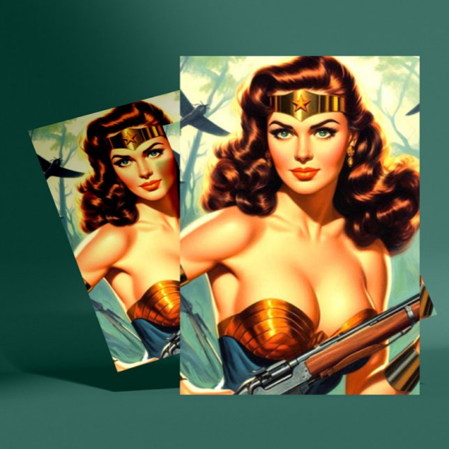 Carte Postale Femme Guerrière Rétro (Créateur téléchargé)