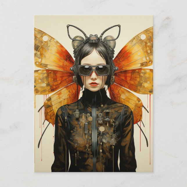 Carte Postale Femme Insecte Steampunk  (Devant)