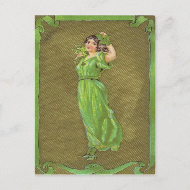 Carte Postale Femme Irlandaise Trèfle (Devant)