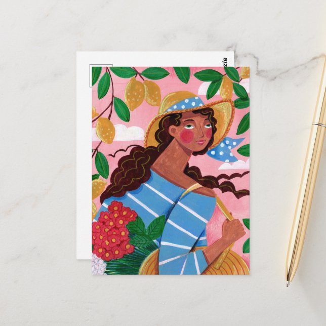 Carte Postale Femme italienne en vacances d'été à la plage (Devant/Arrière en situation)