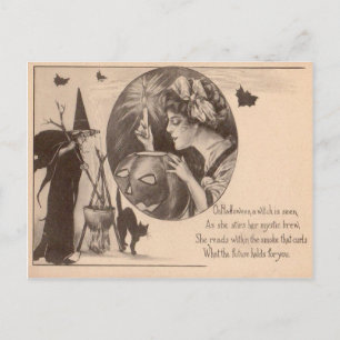 Carte Postale Femme Jack O' Lantern sorcière Chat noir