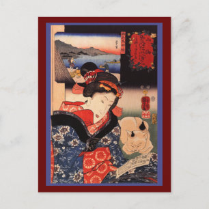 Carte Postale Femme japonaise et chat