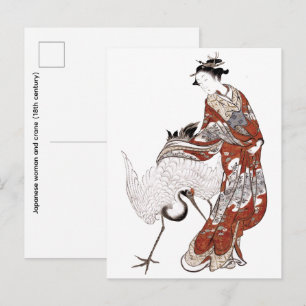 Carte Postale Femme japonaise et grue (18e siècle)