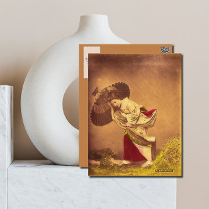 Carte Postale Femme japonaise vintage dans le vent 