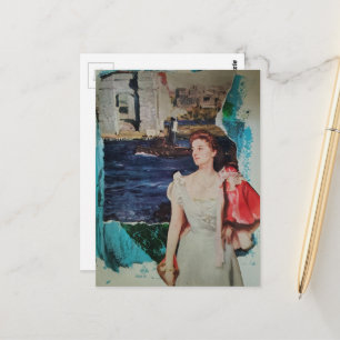 Carte Postale Femme le long de la rivière Collage de médias mixt