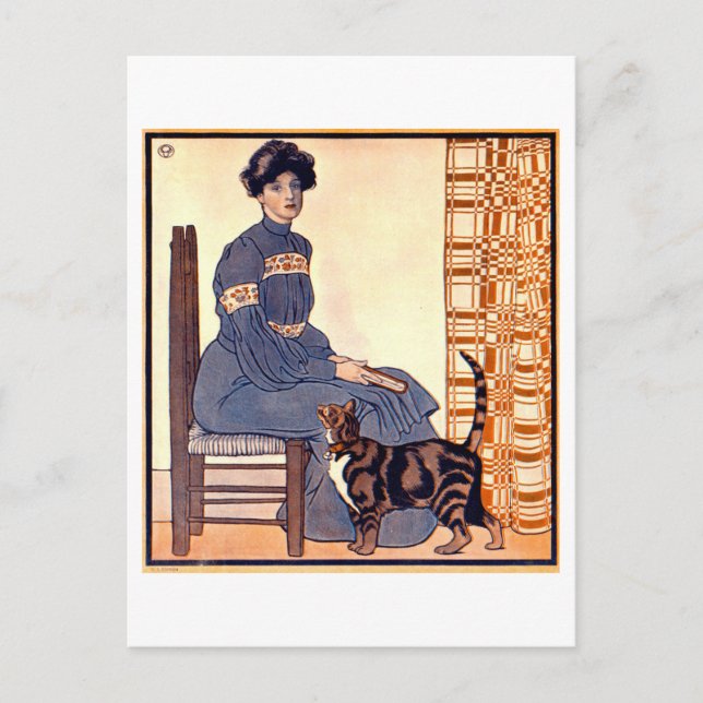 Carte Postale Femme lisant avec un chat par Penfield (Devant)