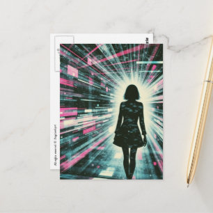 Carte Postale Femme marchant perdue dans l'algorithme
