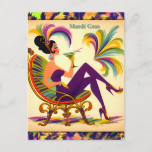 Carte Postale Femme Martini Mardi Gras Rétro Milieu de Siècle 60