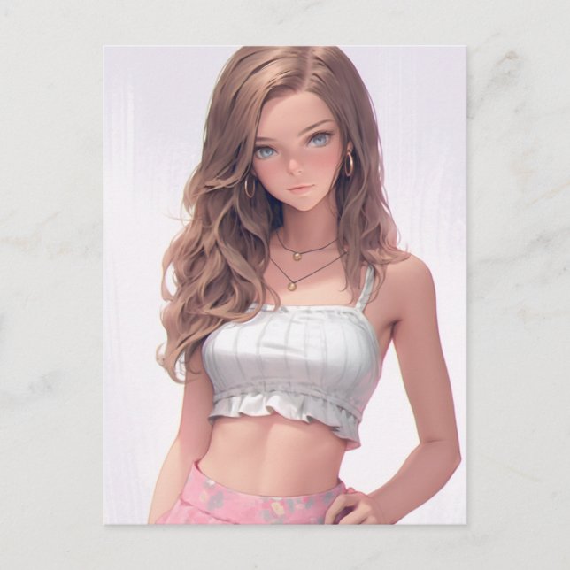 Carte Postale Femme mignonne aux yeux bleus (Devant)