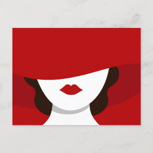 Carte Postale Femme mystère rétro vintage rouge royal