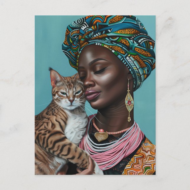 Carte Postale Femme noire avec chat (Devant)