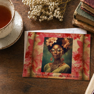 Carte Postale Femme Noire Inspirante Portrait Floral Vintage