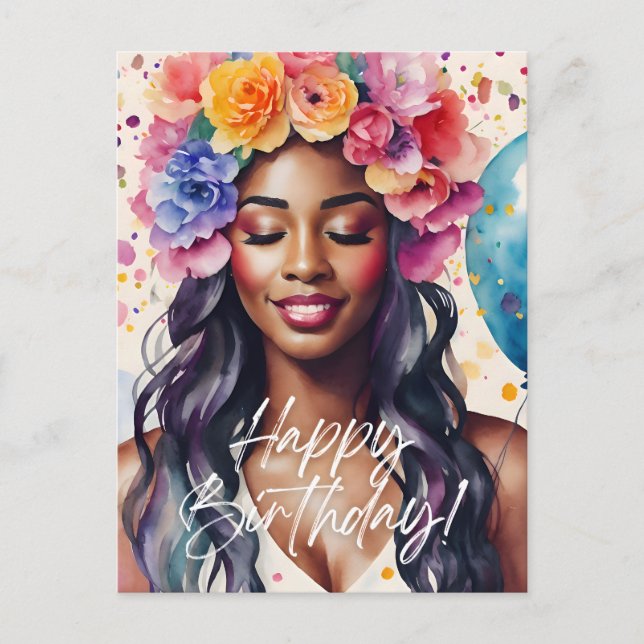 Carte Postale Femme noire Joyeux anniversaire Multicolore (Devant)