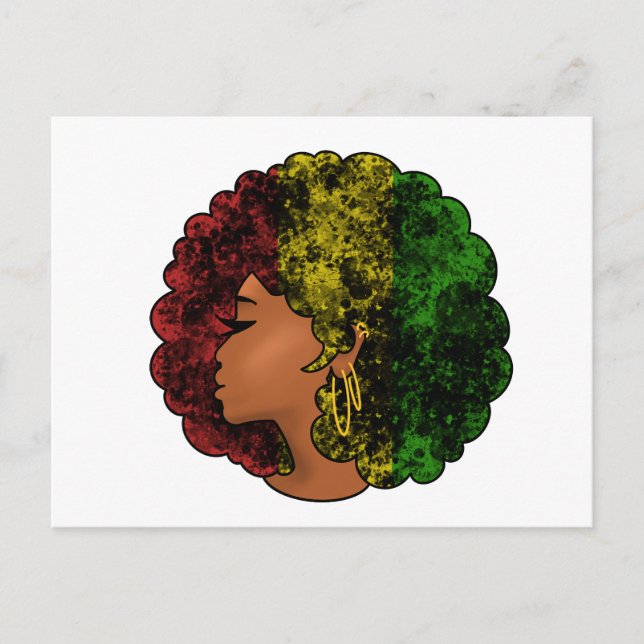 Carte Postale Femme noire rasta afro rouge jaune vert  (Devant)