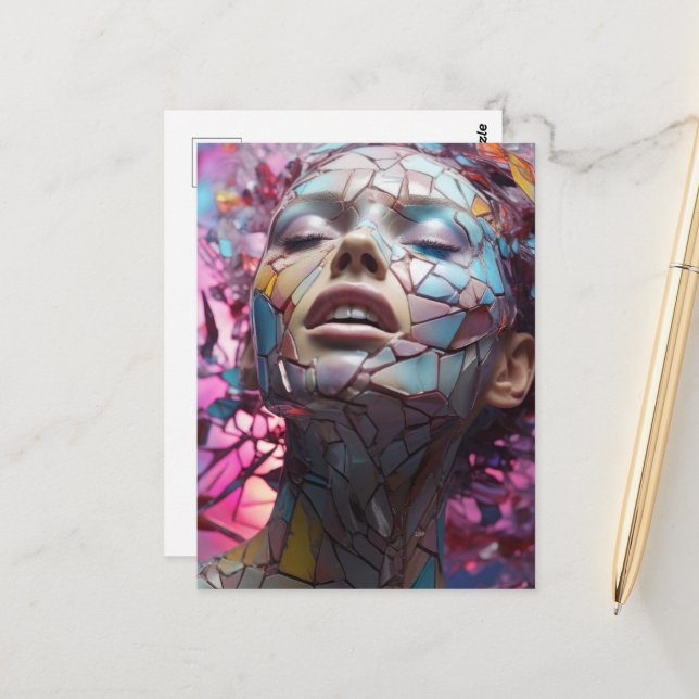 Carte Postale Femme papillon Mosaic (Devant/Arrière en situation)