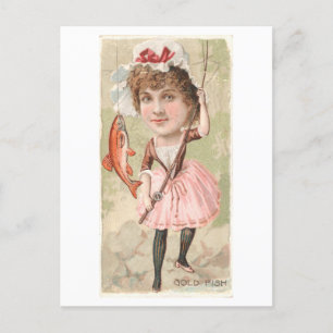 Carte Postale Femme Pêcher le poisson d'or Oddity Vintage