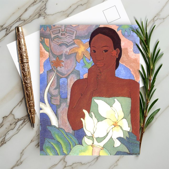 Carte Postale Femme polynésienne et Tiki (Créateur téléchargé)