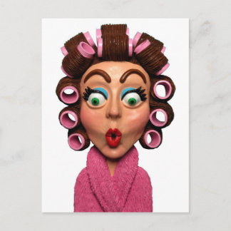 Carte Postale Femme Portant Des Curlers