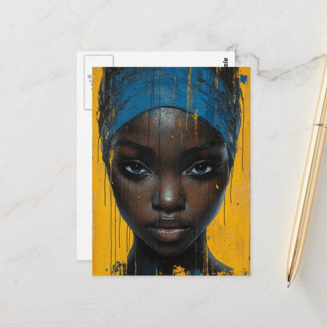 Carte Postale Femme portant du bleu (Devant/Arrière en situation)