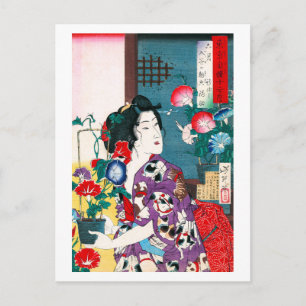Carte Postale Femme portant en kimono à motif de chat, Yoshitosh