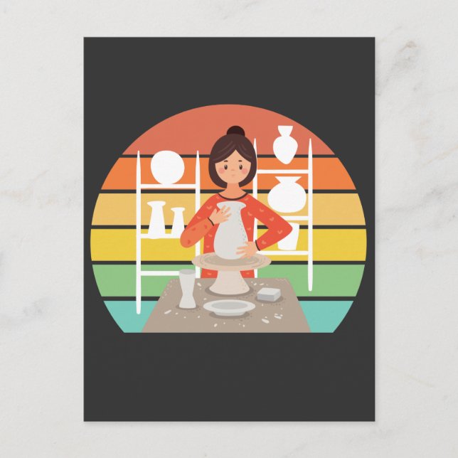 Carte Postale Femme poterie rétro four céramique (Devant)