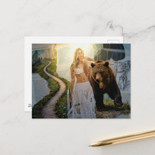 Carte Postale Femme qui choisit le collage surréaliste de l'ours