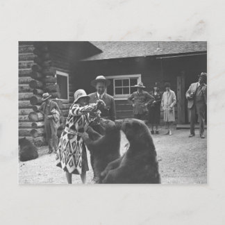 Carte Postale Femme qui nourrit des ours.