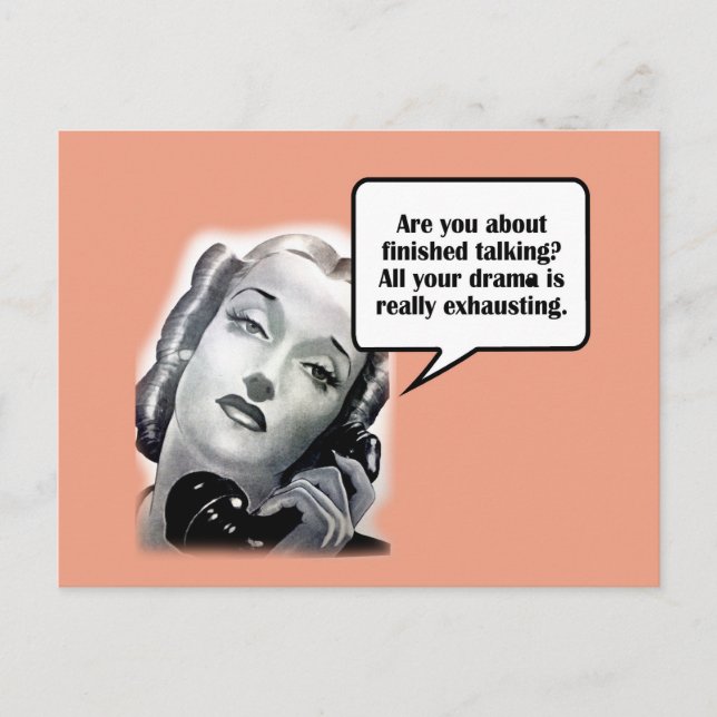 Carte Postale Femme rétro au téléphone, Drame (Devant)