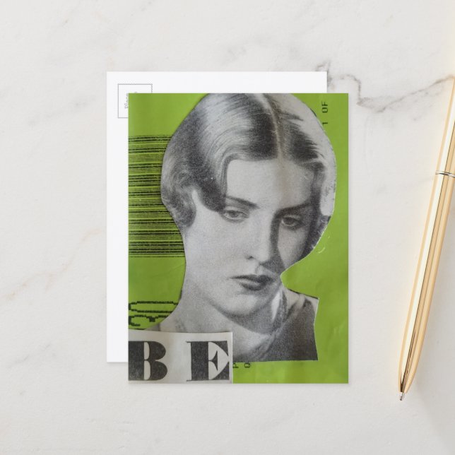 Carte Postale Femme Rétro Collage (Devant/Arrière en situation)
