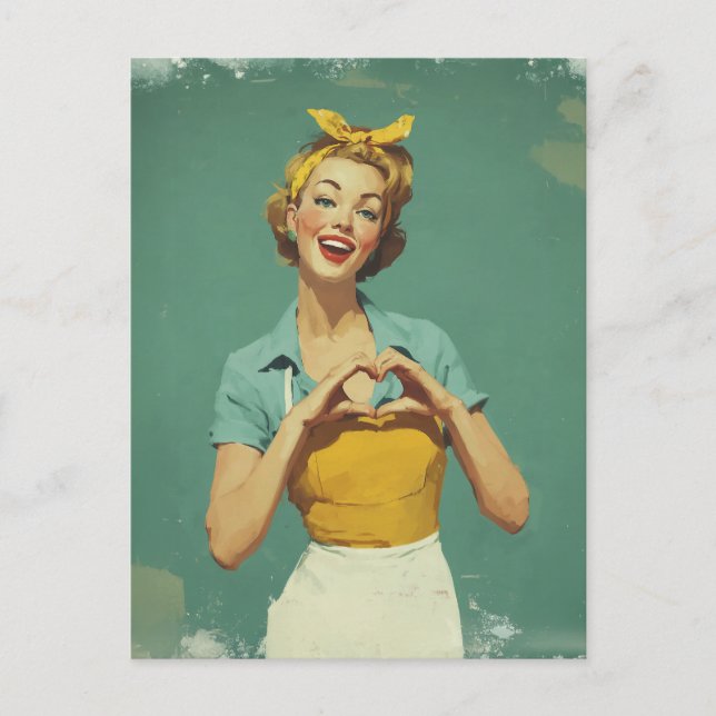 Carte Postale Femme Rétro Envoyant de l'Amour (Devant)