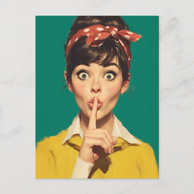 Carte Postale Femme Rétro Faisant Chut (Devant)
