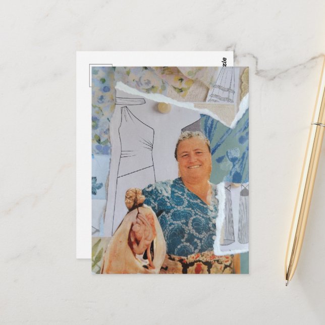 Carte Postale Femme Rétro Poulet pour le Dîner Collage (Devant/Arrière en situation)