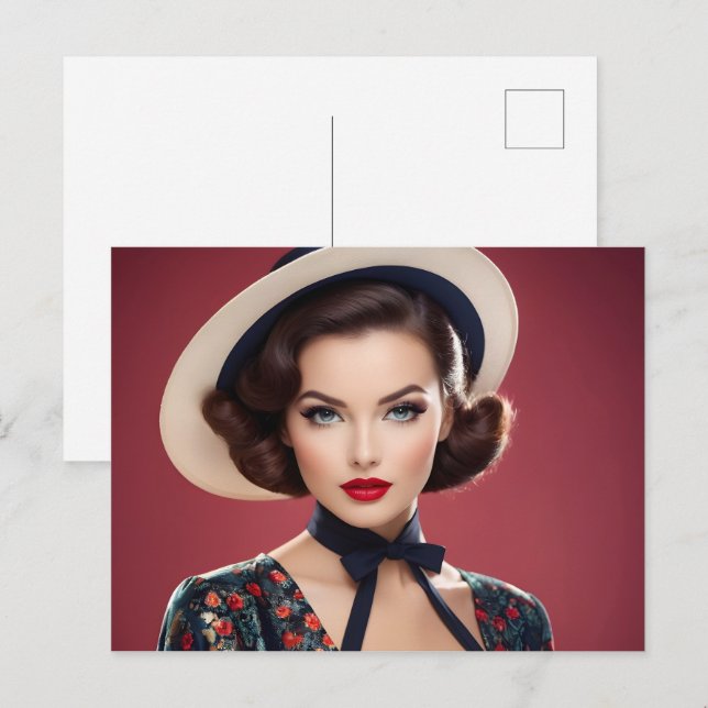 Carte Postale femme rétro vintage (Devant / Derrière)