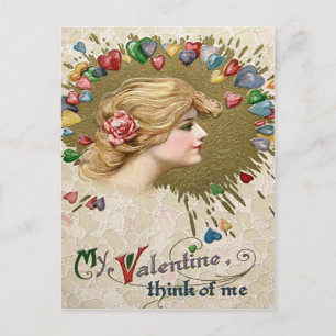 Carte Postale Femme Rose Cœur Cœurs Peinture