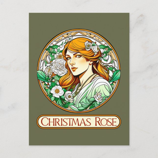 Carte Postale Femme Rose de Noël Art Nouveau (Devant)