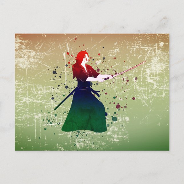 Carte Postale Femme Samurai guerrière avec épée (Devant)