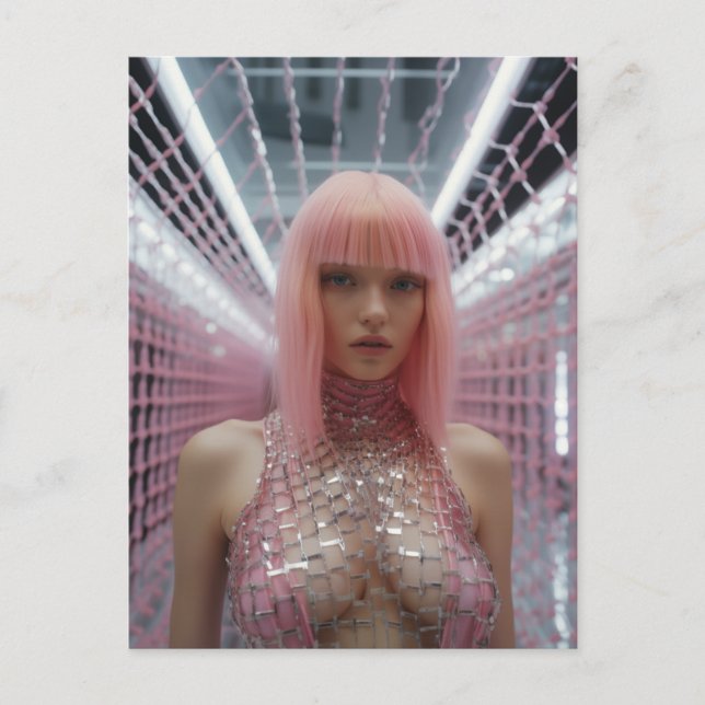 Carte Postale Femme Sexy Aux Cheveux Roses (Devant)