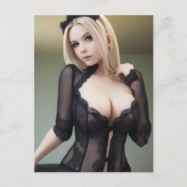 Carte Postale Femme sexy en dentelle noire (Devant)