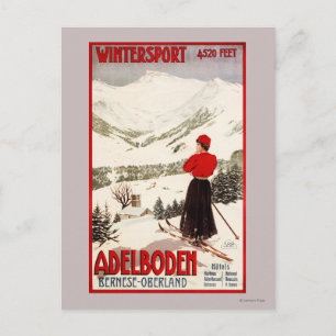 Carte Postale Femme Skier Vue sur Adelboden Poster