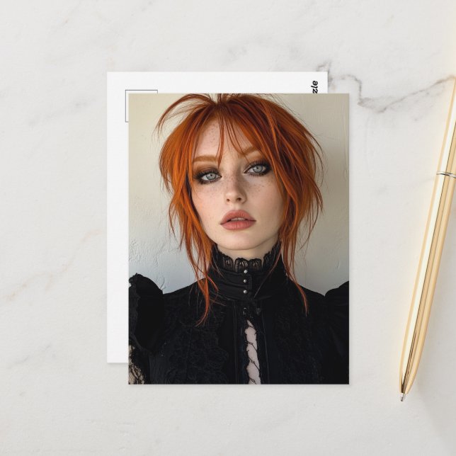 Carte Postale Femme superbe aux cheveux roux (Devant/Arrière en situation)