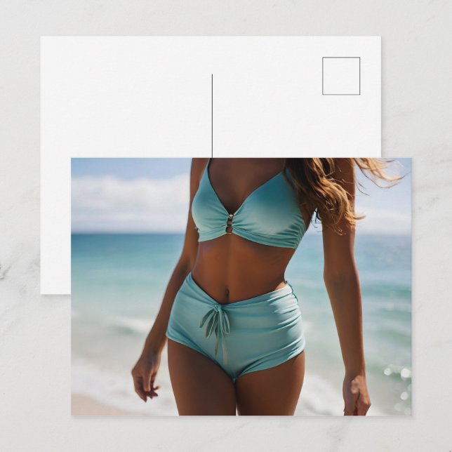 Carte Postale Femme sur la plage (Devant / Derrière)