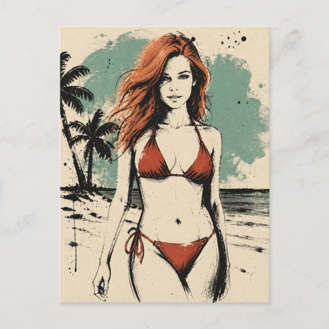 Carte Postale Femme sur la plage en bikini (Devant)