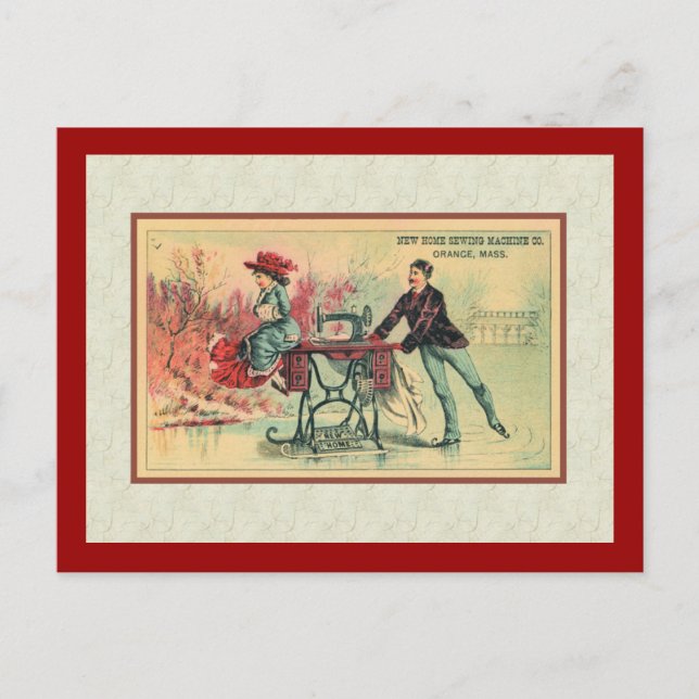 Carte Postale Femme sur machine à coudre sur glace (Devant)