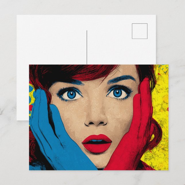 Carte Postale Femme surprise dans l'art pop (Devant / Derrière)