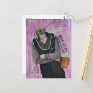 Carte Postale Femme surréaliste à tête de colibri en collage