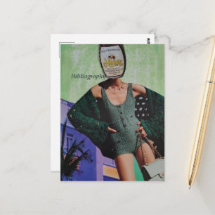 Carte Postale Femme surréaliste au flacon de miel en collage de 